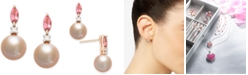 Macy's Pink Cultured Freshwater Pearl (7mm),Pink Tourmaline (1/3 ct. t.w.) & Diamond Accent Drop Earrings in 14k Rose Gold